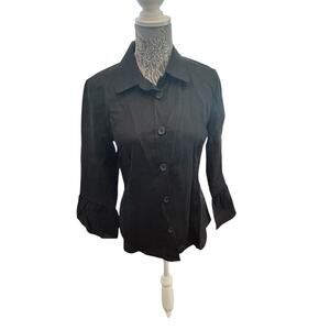 Boutique Essentials Women’s Black Linen Button High Collar Blazer Top L